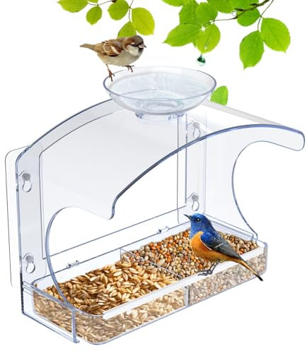 Yeomoo Transparent Fenster Futterhaus für Vögel Vogelfutterhaus: Vogelfutterspender mit Saugnäpfen Vogelhaus Fensterscheibe Futterspender für Wildvögel Vogelhaus Balkon Window Bird Feeder