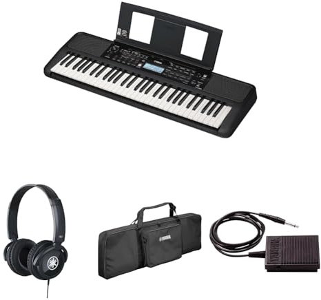Yamaha PSR-E383 Portable Keyboard for Beginners bundled with HPH-100 Headphones, Keyboard Bag SC-KB630, and sustain Pedal