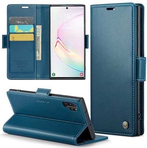 Phernykas Handyhülle für Samsung Galaxy Note 10 Plus hülle Leder, Klapphülle mit Standfunktion und Kartenfächern Cover Samsung Note 10 Plus 360 Grad hülle Stoßfeste Flip Case (Blau)