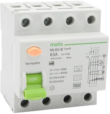 EMVIXTGLK Disjoncteur de Fuite à la Terre ML60-B 4P 63A Type B 300ma(25A,4)