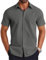 COOFANDY Men's Short Sleeve Casual Summer Shirts Beach Holiday Tops Suit Work Shirts Slim Fit Dark Grey L