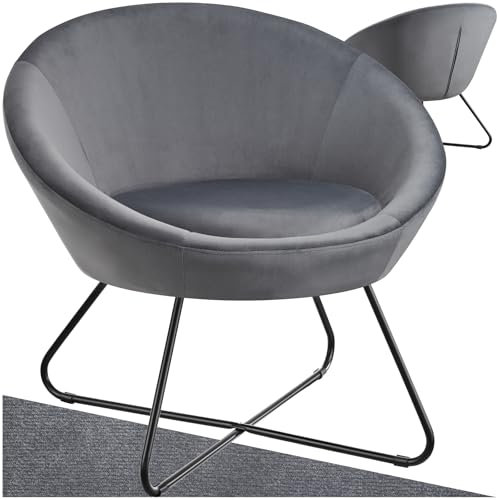 tectake® runder Samt Sessel, Cocktailsessel, Lesesessel mit durchgängiger Rückenlehne, Sessel Wohnzimmer, Polsterstuhl skandinavisch, Relaxsessel, Loungesessel, Esszimmermöbel - Samtoptik anthrazit