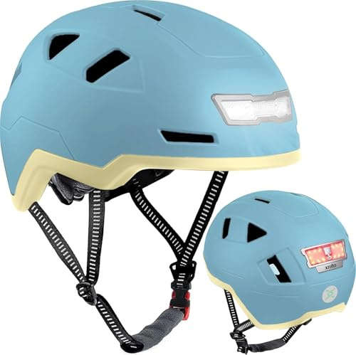 XNITO Kid Bike Helmets for Boys and Girls | Fit Head 51-54cm Circumference | CPSC & NTA-8776 Dual Certified | Multi-Sport Helmets with LED Lights, Magnetic Buckle, Detachable Visor (Sky)