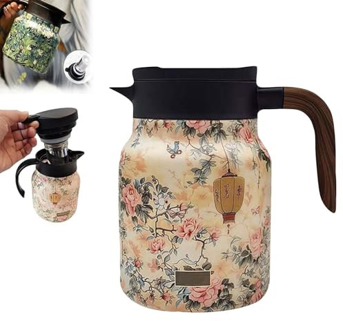 Tetera térmica, con patrón floral vintage, infusor integrado de té con patrón floral vintage, jarra térmica de acero inoxidable con tapa para bebidas calientes para bebidas calientes, cocina y hogar