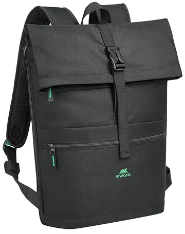 Rivacase 5567 Rolltop Eco Rucksack 15 L, passend für Laptops bis 15,6 Zoll, Tagesrucksack wasserabweisend für Damen und Herren