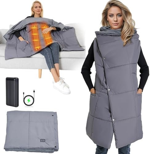 FTJKGH Heizdecke mit Akku Kabellos 2000mAh, Wärmedecke mit Akku mit 6 Temperaturstufen, Überhitzungsschutz, Waschbar, Ideal für Sofa und Büro, Heated Blanket für kalte Tage
