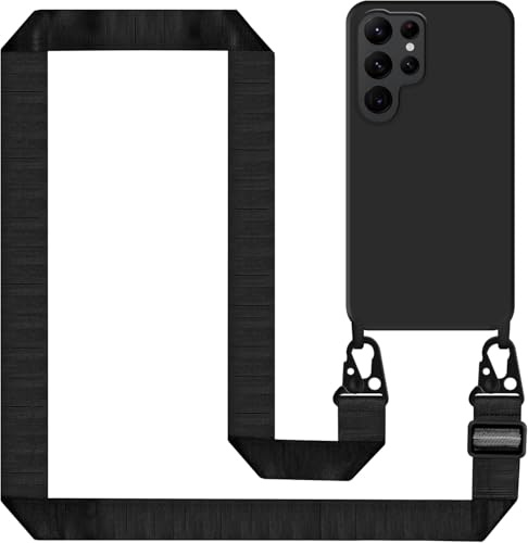 Handyband für Samsung Galaxy S25 Ultra Hülle mit Band, Silikon Handyhülle für Samsung S25 Ultra mit Kette Stoßfest Schutzhülle mit Weichem Mikrofaser-Innenfutter, Kordel zum Umhängen, Schwarz