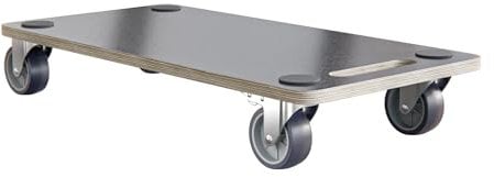 Amig – Piattaforma di Carico con Ruote – Supporto Mobile Rettangolare – 4 Tappetini Antiscivolo – 60 x 34 cm – Carico Max: 350 kg – 4 Ruote: 2 con Freno – MDF – Certificato FSC – Nero