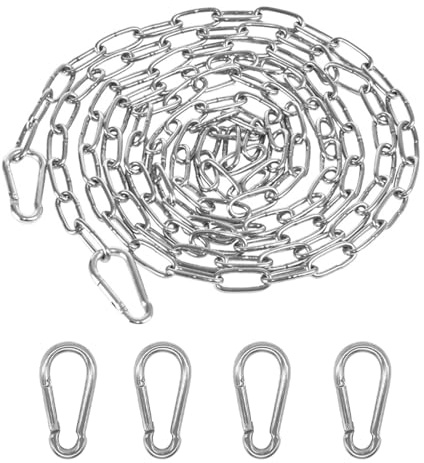 Chaîne en acier inoxydable avec mousqueton, chaîne en acier rond, 5 m, diamètre 3 mm, chaîne en métal à suspendre, convient pour laisses de chien, fauteuils suspendus et balançoires