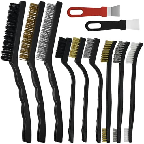 Byfoyif 9 Pcs Brosse de Nettoyage en Laiton/Inox/Nylon avec 2 Pelles, Brosse Métallique pour Enlever La Rouille, Brosse Métallique à Main Anti-rouille, pour Taches de Peinture, Scories de Soudure