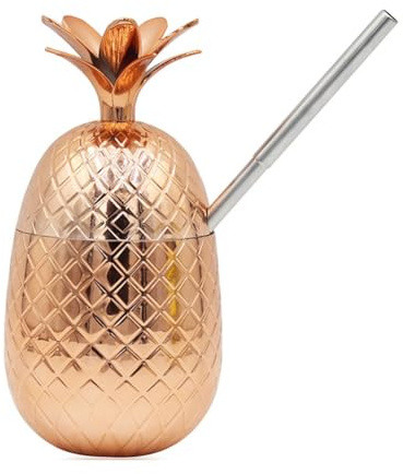 FACULX Ananas-Tasse, Ananas-Cocktail-Tasse mit Strohhalm, Kupfer-Moscow-Mule-Becher, tropische Fruchtform, Getränkebehälter für Party, Strandveranstaltungen (Kupfer)
