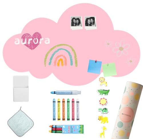 Mithreel Magnettafel Kinder – Selbstklebende Wandtafel in Wolkenform mit Pastellfarben und Kreiden – Montessori Magnetwand – für Mädchen und Jungen – Kinder Magnettafel Wand (Rosa, 120 x 60 cm)