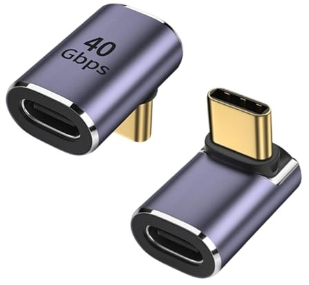 2 Pièces Adaptateur USB C 90 Degrés Angle – Adaptateur USB-C 40Gbps Mâle vers Femelle – USB 4.0 Compatible 8K Et Charge Rapide PD 100W – Connecteur Angle Droit pour MacBook, Samsung, Tablette