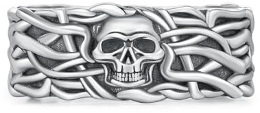 CRWENG Totenkopfring für Herren 925er Sterling Silber Skelettring im Vintage Stil Gotischer Statement Schmuck Geeignet für Halloween Weihnachten und Geburtstage