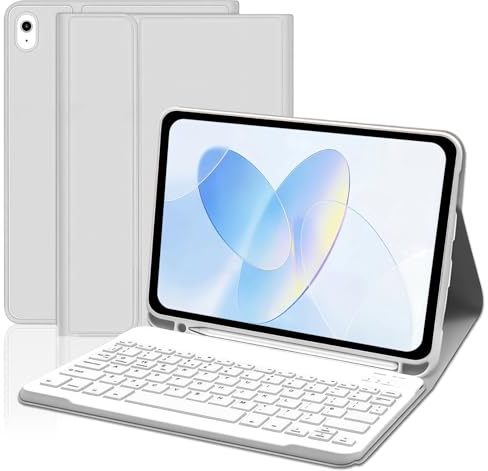 WENJION Keyboard Case for iPad A16 11th Generation 2025 & 10th Generation 2022, Detachable Bluetooth Keyboard Cover with Pencil Holder and Multi-Angle Viewing, UK Layout (11/10.9 Inch), LightGray