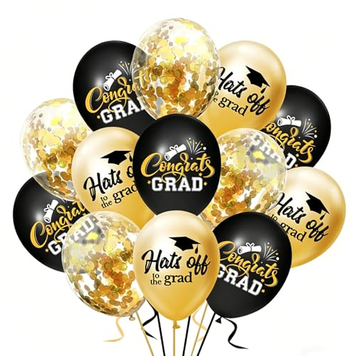Ovanda 2026 Graduation Deko Luftballons Schwarz Gold,Abschlussfeier Luftballon,Prüfung Bestanden Ballons ABI Deko,Abitur Abschluss Deko Prüfung Bestanden,für Oberschule Universität Abschlussfeier Deko