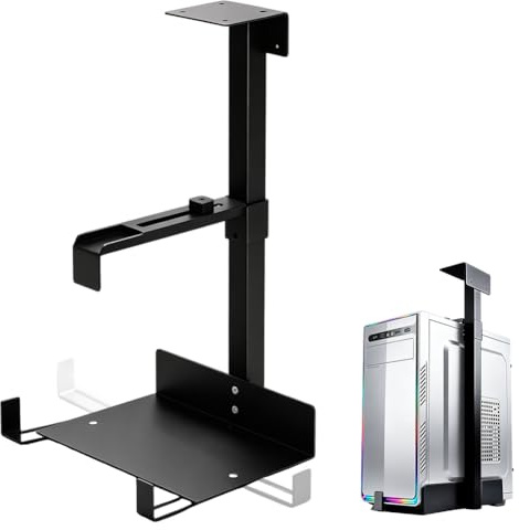 PC Bracket Under Desk, Adjustable Underdesk Bracket with Clamp, PC Wall Mount, Steel Bracket, Height Adjustable 50-530 mm, up to 35 kg, for Most Hosts (Black)