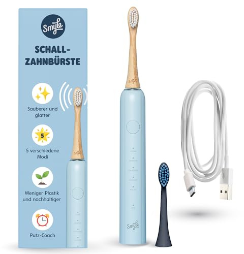 Smyle Zahnbürste - Babyblau Schallzahnbürste – Elektrische Zahnbürste mit 40000 Vibrationen/Min, Sensor & 4 Monate Akkulaufzeit, modernes Design für die tägliche Zahnpflege
