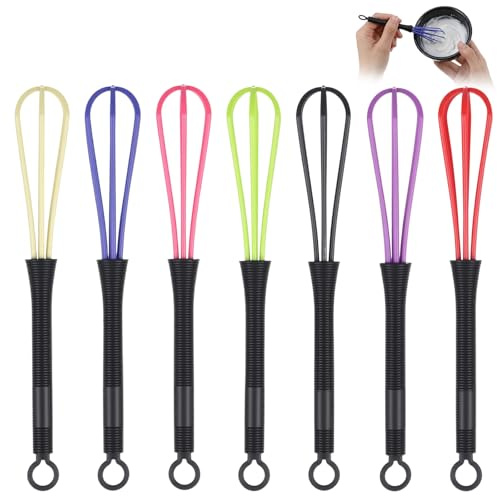 7 Pcs Plastic Mini Whisk Set- 7 x 1 in Balloon Whisk for Hair Dye Cream | Multicolour Mini Plastic Whisk for Hair Color Dye Mixer Tool for Kitchen Blending Whisking Beating and Stirring