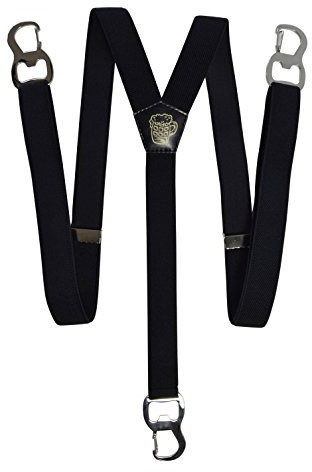 Olata Y Hosenträger/Schmale Herren Hosenträger mit Karabinerhaken und Bierflaschenöffnern – 2,5 cm. Schwarz