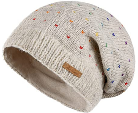 alpengoa McRon Damen Gefütterte Beanie Wollmütze Modell Lizzy Regenbogen Naturhellgrau 2 94R