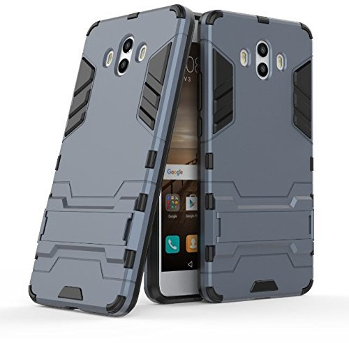 MHHQ - Carcasa para Huawei Mate 10, Huawei Mate 10, 2 en 1, Estilo Robusto, híbridos, Doble Capa, Armadura Defender TPU + PC Hard Case Cover con Kickstand para Huawei Mate 10 -Black Plus Grey