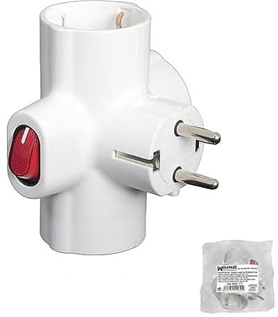 WOLFPACK LINEA PROFESIONAL - Adaptador / Ladron Triple Schuko 16 A 250v Con Interruptor