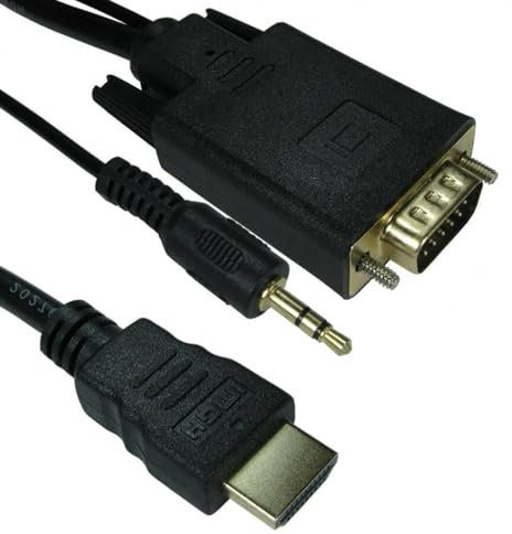 1m ACTIVE HDMI to 15 Pin VGA & 3.5mm Monitor Converter Cable – Male/Plug PC/Laptop/TV Audio Video Adapter Lead/Cord – 1080P Full HD Screen - Loops