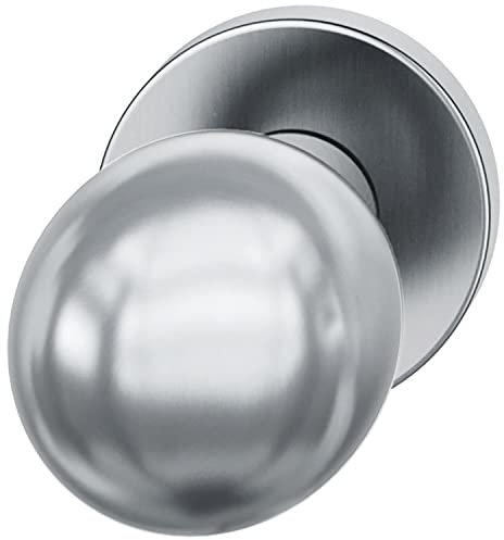 FSB 0 23 0802 03400 6204 Türknauf ASL/AGL feststehender Feuerschutzbschlag nach ÖNORM, Türknopf auf Rosette rund, Edelstahl matt 23080203400, Silber