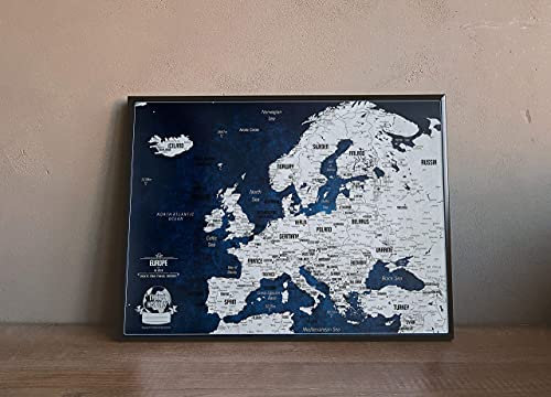 2Maps Europakarte XL - inklusive 100 Stecknadeln - Kork - 53x3x43 cm - Europakarte mit Rahmen, englisch