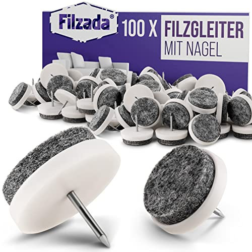Filzada® 100x Filzgleiter Nagel - Ø 24 mm (weiß) - Profi Möbelgleiter/Stuhlgleiter Filz zum Nageln