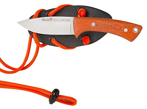 Muela Cuchillo EDC deportivo PECCARY PECCARY-8.O con hoja de acero MoVa de 8 cm y empuñadura de micarta negra de 8,5 cm para Caza, Pesca, Supervivencia y Bushcraft + Portabotellas de regalo