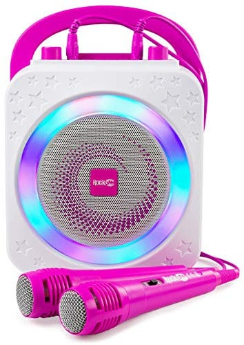 Macchina per karaoke da discoteca RockJam con due microfoni - rosa