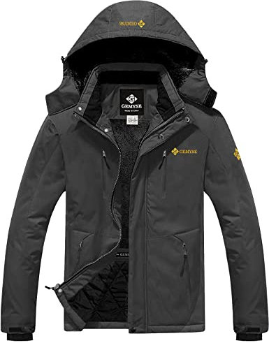GEMYSE Herren Wasserdichte Skijacke Winddichte Fleece Outdoor Winterjacke mit Kapuze (Eisen grau 06,XL)
