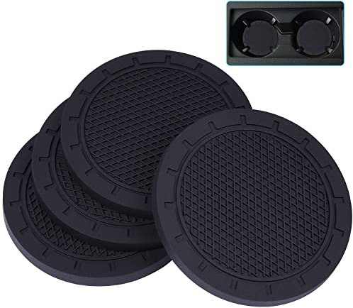 Car Coasters, Wisdompro 4 Pack PVC Car Cup Holder Insert Coaster - Anti Slip Universal Vehicle Interior Accessories Cup Mats for Women(Diameter 3, Black)