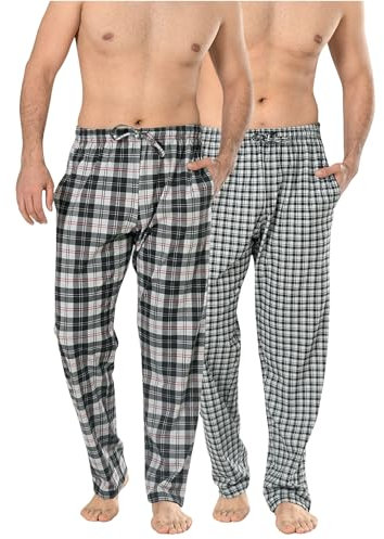 Lot de 2 pantalons de pyjama pour homme, Noir/carreaux noirs, S