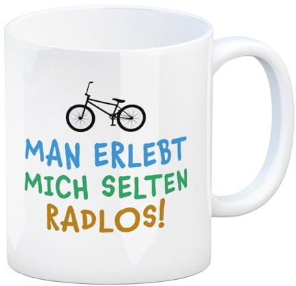 trendaffe Man erlebt mich selten radlos Kaffeebecher mit BMX Motiv Fahrrad Hobby Leben Rad