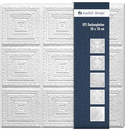 Deckenplatten aus Styropor EPS - Deckenpaneele leicht & robust im modernen Design - (10QM Sparpaket PLAFON 50x50cm) Deckenplatten Feuchtraum Decke