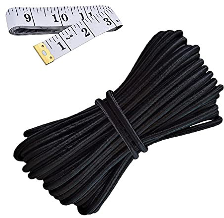 HEMYLU Elastische Kordel, 3 mm x 10 m, schwarz, elastische Schnur Bungee-Gummiseil mit Nylonhülle und schwerer Stärke für Handwerk, Heimwerken, Nähen