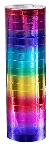 Boland 44732 - Papier-Luftschlangen Regenbogen, 2 Rollen mit je 18 Abrissen, metallic, Dekoration, Karneval, Motto-Party