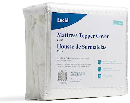 LUCID Bezug für Matratzentopper – rutschfest – Weich und atmungsaktiv – maschinenwaschbar mit Reißverschluss (Topper nicht inklusive) – 150 x 200 cm, 7,5 cm Höhe