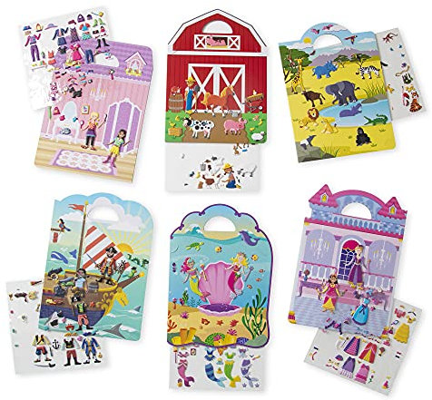 Melissa & Doug | Pack mit 6 wiederverwendbaren, bauschigen Stickern – Ankleiden, Prinzessin, Safari, Bauernhof, Pirat und Meerjungfrau.