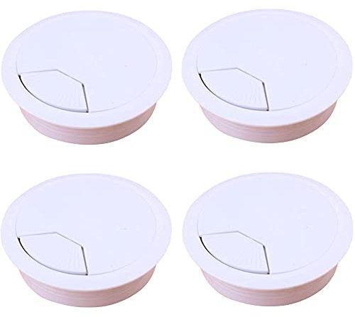 ZESLIV Lot de 4 passe-câbles ronds en ABS pour bureau - Passe-câbles pour table - Blanc - 80 mm