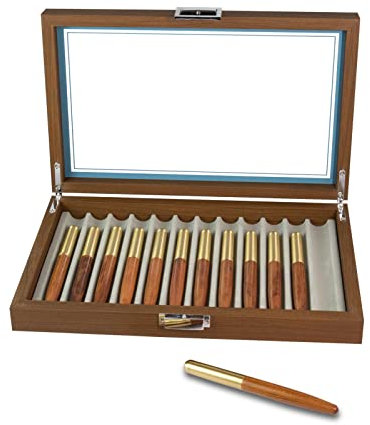 Cokritsm Pen Display Box 12 Slot Wooden Pen box for Desk, Fountain Pen Organiser, Fountain Pen Display Case, Pen Case, Pen Organiser Box with Lockable Pen Storage Box