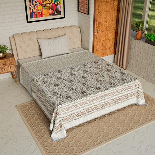 Jaipur Dohar Reversible 100% Cotton Single Lightweight Blanket, Indian Blanket, AC Blanket Throw, 60x90 (Orange Grey Plant)