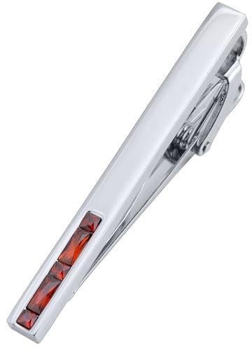Jonwo Silber/Vergoldet Krawattennadeln aus Kristall für Herren In Geschenkbox 5cm Herren Krawattenklammern Tie Clip Krawatte Geschäft Jubiläum Geschenk Hochzeit (Silber Rot Kristall)