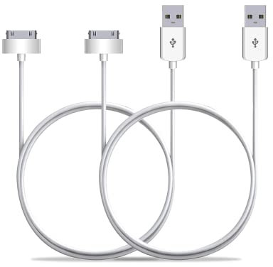 DIGITAL VANGUARD DISCOVERING POSSIBILITIES (2-Pack) DV USB Sync and Charging Data Cable for iPhone 4/4s, iPhone 3G/3GS, iPad 1/2/3, iPod, 30-Pin Cables Charger Lead - 1M White (2-Pack)