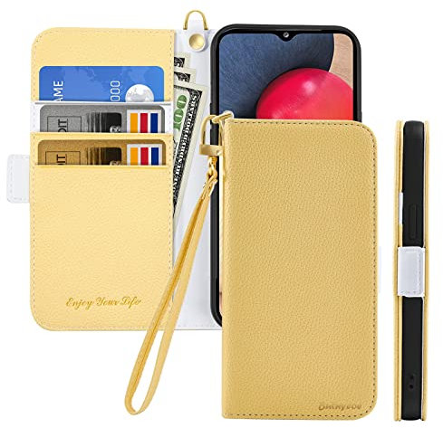Butnyeoe Cover per Samsung Galaxy A12 5G Case,Custodia Samsung M12 Libro,Trama Litchi PU Pelle Protettiva Portafoglio Flip/Folio Wallet Case Con Slot per Schede e Magnetica Supporto,Giallo