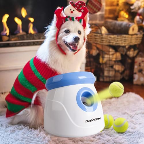 Pet Prime Automatischer Ballwerfer, Ballwurfmaschine Hund3 Tennisbälle Inklusive, Ball wurfgerät für Kleine Hunde - Mini Style(White)