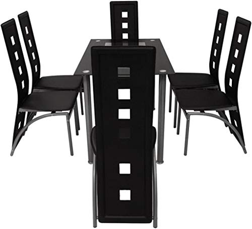 Lot de 6 Chaise de Cuisine-Dossier Haut Siège Large, Meubles de Salle à Manger, Chaise de Salon en Cuir PVC pour Jardin,Noir-6PC